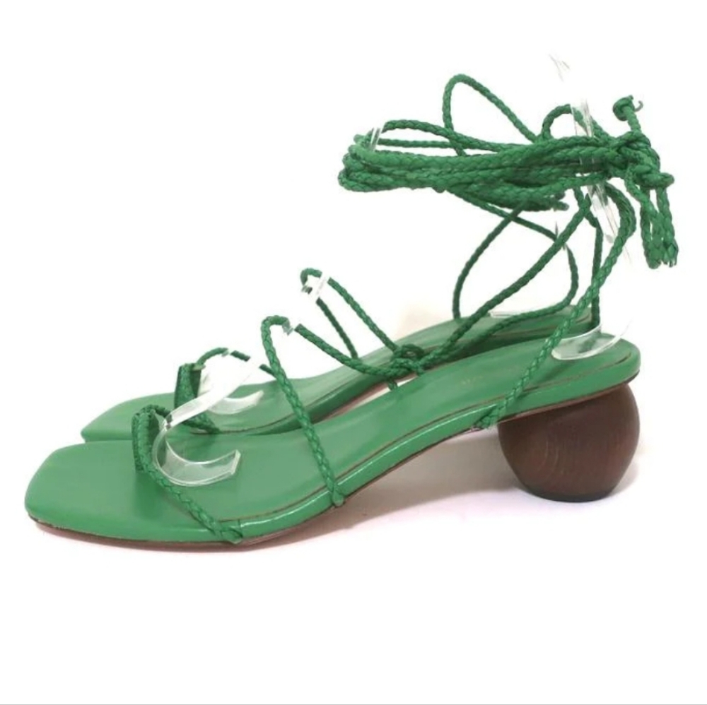 Ann Taylor "Samantha" Braided Leather Wrap Wood Heel Sandals